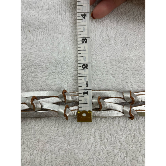 Lauren Ralph Lauren Womens Belt Silver Metallic Leather Braided Skinny New main image 2